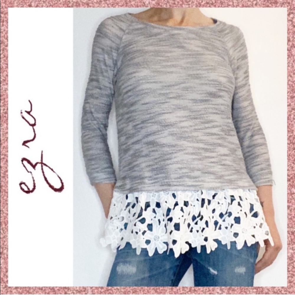 Ezra Heather Gray Lace Sweatshirt